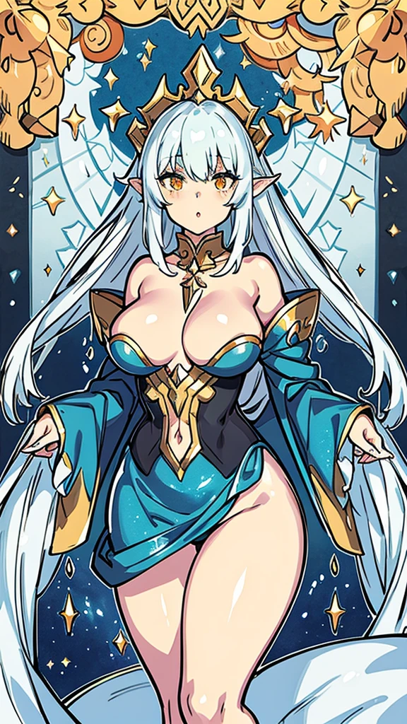 a beautiful detailed girl with long silver hair,glowing golden eyes,detailed intricate face,pale skin,detailed lips,extremely detailed,fantasy character,slime girl,dragon princess,starry night sky,glowing stars,magical atmosphere,ethereal,shimmering,iridescent,fantasy landscape,dramatic lighting,volumetric lighting,cinematic,epic,highly detailed,8k,hyper realistic,award winning,masterpiece