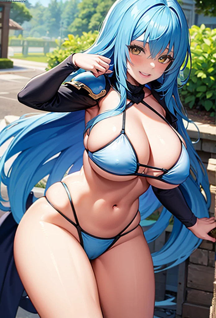 Bigbreast,long hair,blue hair,thicc tigh,smile,look at viewer,blush,bikini armor,indo9r,guild