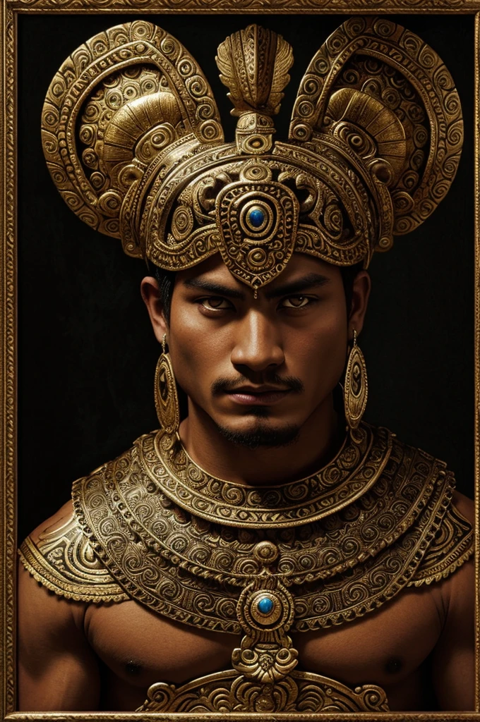 Mayan Jaguar Warrior Style Baroque Painting Stunning Details Art High Quality 