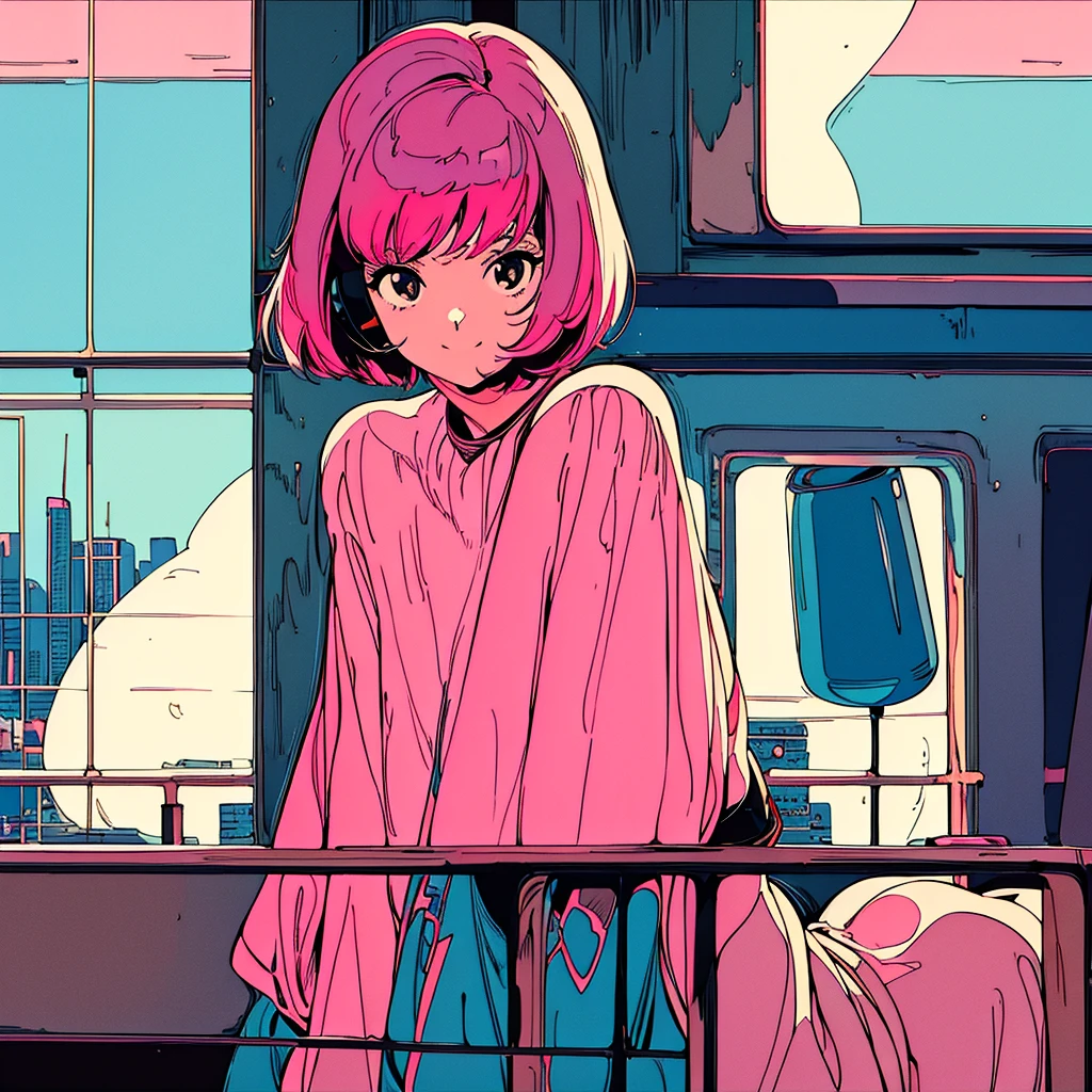 masterpiece, City Pop Style, Pink Hair, fluffy bob cut, Wearing headphones, Shoulder length, alone, Futuristic, still, praise, Retro, Vintage, Ghost, A light smile,
jazzバーでカクテルを飲む, (( Wide Shot)), ((Wet day))、jazz、4k、coffee、Tobacco