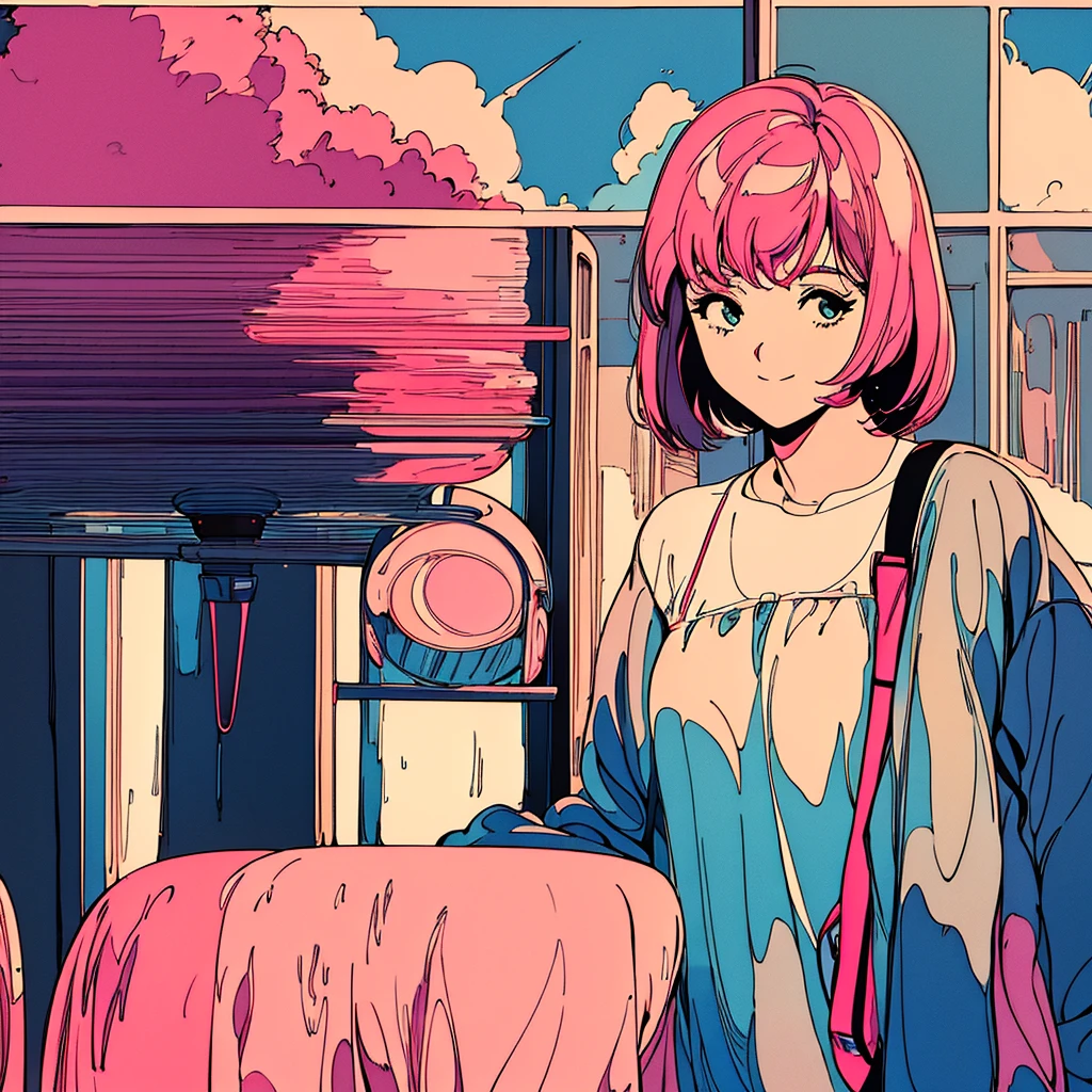 masterpiece, City Pop Style, Pink Hair, fluffy bob cut, Wearing headphones, Shoulder length, alone, Futuristic, still, praise, Retro, Vintage, Ghost, A light smile,
jazzバーでカクテルを飲む, (( Wide Shot)), ((Wet day))、jazz、4k、coffee、Tobacco