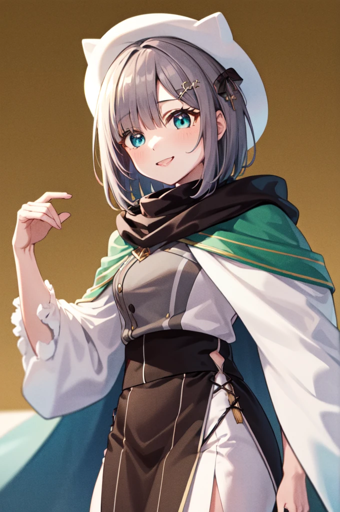 (masterpiece, Highest quality:1.2), Cowboy Shot, alone, One girl, Sumire Kaga, Virtual YouTuber, smile, Mouth closed, View your viewers, short hair, hair ornaments, White Hat, shirt, Capelet, scarf