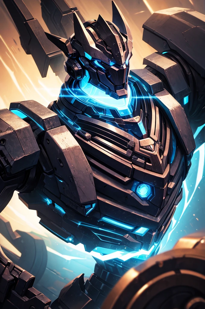 (best quality, masterpiece), machine, mech, dark body, white energy, bulky, humanoid, muscular, glowing chest, old, fancy, ominous, deadly, forest background