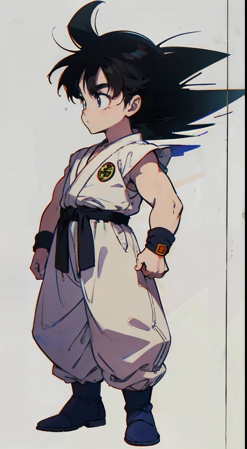 Multi view, front view, front view, side view, rear view, concept art, 1boy, male focus, solo, black hair, kim dokja look, orv character, full body, white background, two block hair, boots, exercise suit, standing, simple background, wristband, hands clenched, arms sides, super saiyan 1, belt, blue footwear
