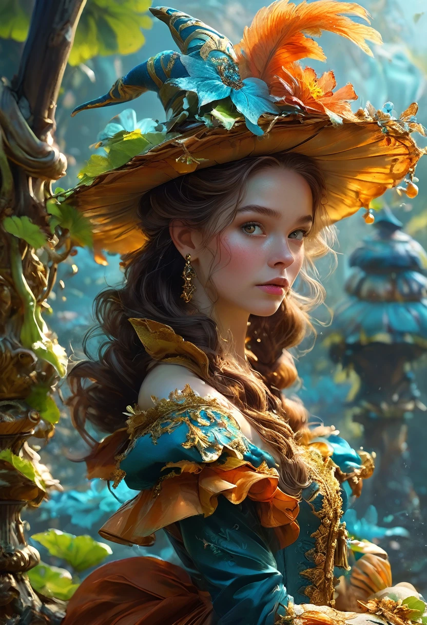 A fungus Witch. Anna Popplewell. Official Art, Award Winning Digital Painting, Digital Illustration, Extreme Detail, 4k, Ultra Hd, Rococo, Polished, Intricate, Realistic Fantasy Art, Sharp Focus, Concept Art, Art By Wlop, Artgerm, (2d Vector Illustration)