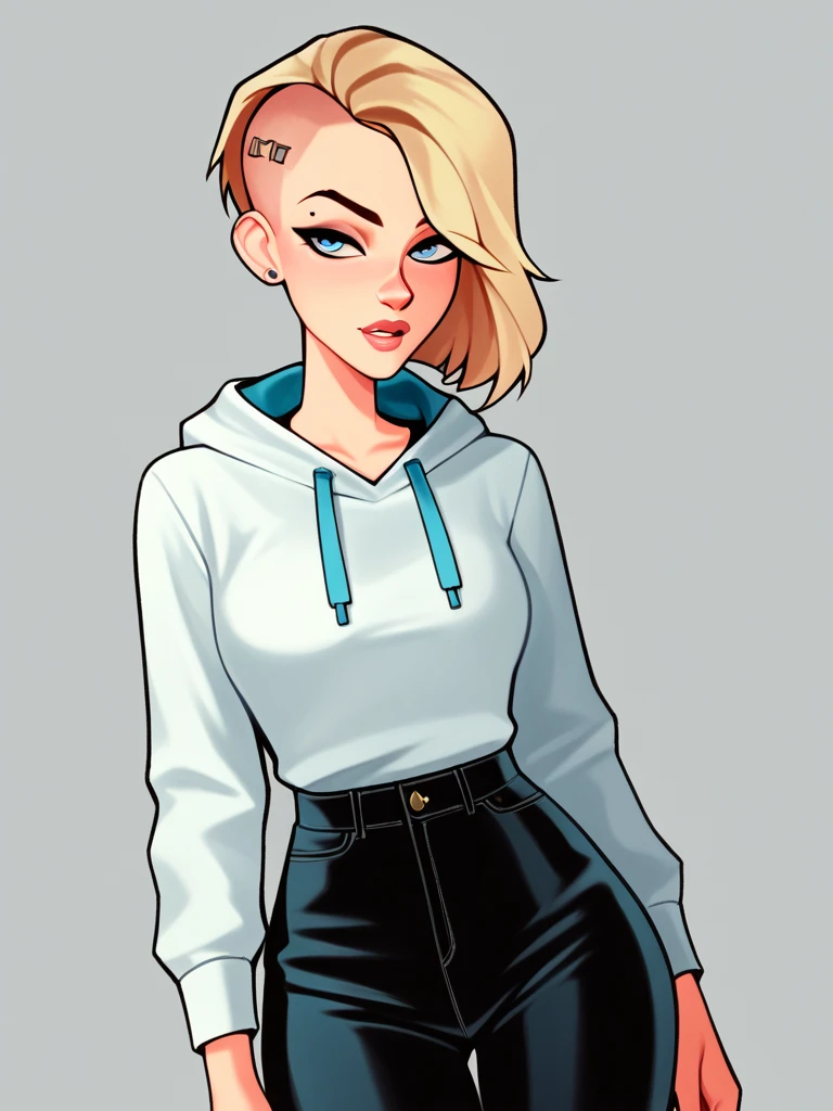 score_9, score_8_up, score_7_up, score_6_up, score_5_up, score_4_up,
BREAK
1 girl, gwen stacy, light blue eyes, shaved head, blonde hair, hair