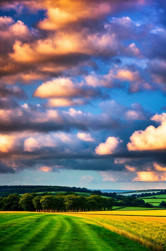 Original landscape,Sky and clouds,Tyndall effect,A country road,Colorful hot air balloon,High quality desktop wallpaper, Verdant forest, Detailed field properties, Beautiful English countryside, Stunning scenery, Rolling Hills, Landscape Wallpaper, Lush countryside, Green forests, Stunning scenery, Green fields in the background, High quality wallpaper, Beautiful wallpapers,Ultra high quality,Ultra HD,Ultra-high resolution