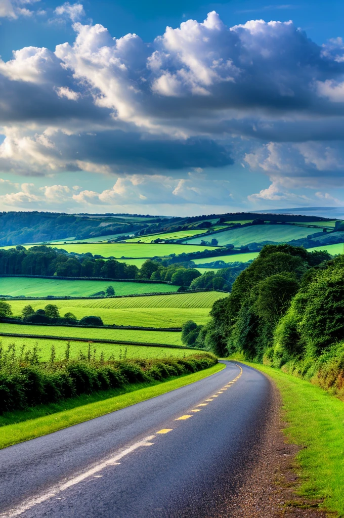 Original landscape，Sky and clouds，Tyndall effect，A country road，Colorful hot air balloon，High quality desktop wallpaper, Verdant forest, Detailed field properties, Beautiful English countryside, Stunning scenery, Rolling Hills, Landscape Wallpaper, Lush countryside, Green forests, Stunning scenery, Green fields in the background, High quality wallpaper, Beautiful wallpapers，Ultra high quality，Ultra HD，Ultra-high resolution