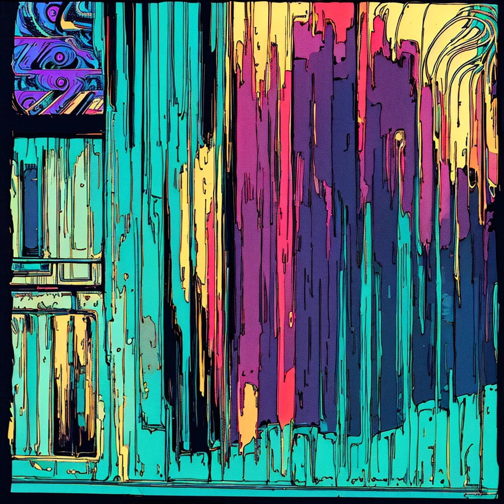 Super detailed, Retro Wave, cyber punk, Sad mood, night light through the window, night vibes, room, 2D, (Long Shot), Wide Shot, (film noise), Old cartoons, (Lots of records:1.3), (masterpiece, Highest quality, Highest quality, Official Art, beautifully、aesthetic: 1.2), (Very detailed, (Fractal Art: 1.4), guitar, (Note: 1.4), ( Lo-fi hip hop), Indoor scenery by the window, Old Anime Texture, alone, speaker, cyber punk, vinyl, night、boy、90s、jazz、tobacco、Interesting、