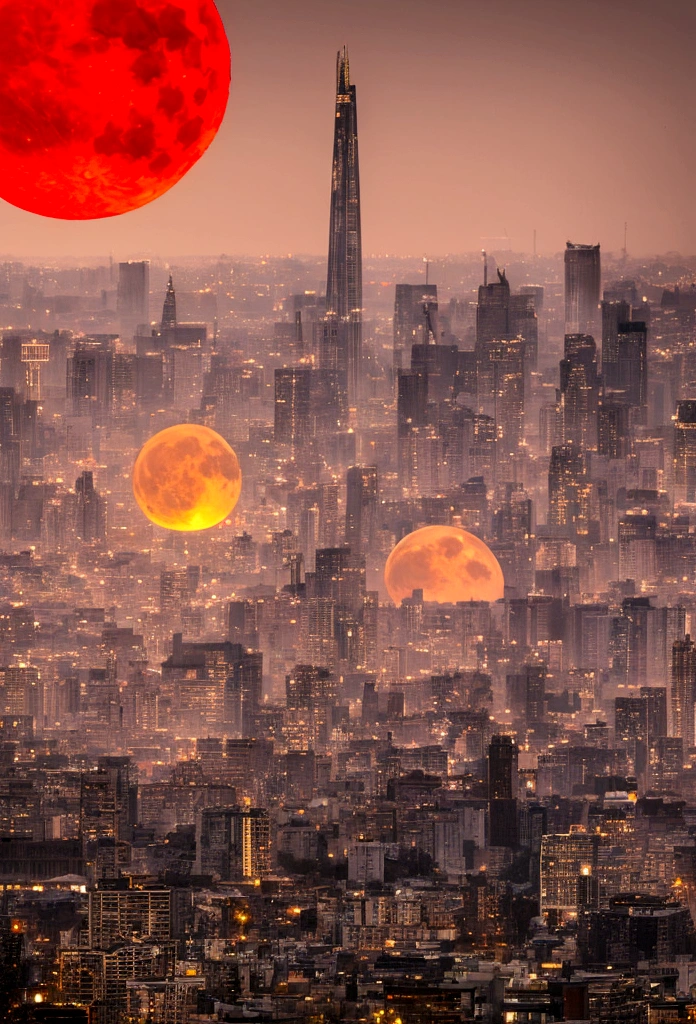 Big red moon visible from big city