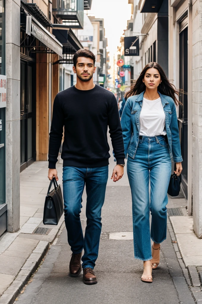 Men and women walking in street