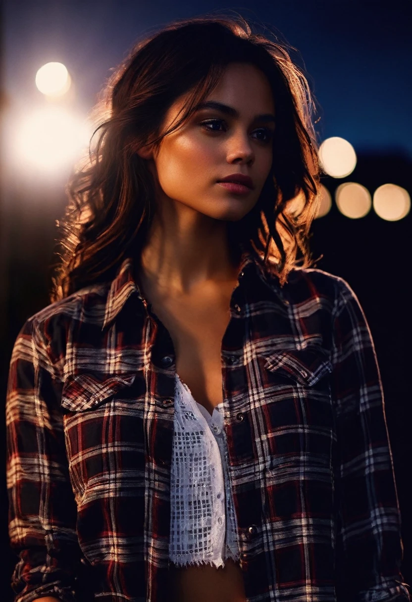 ohwx woman,((portrait, open flannel shirt , cleavage, medium brests, black pants)), gym, ((detailed skin texture,dark night, midnight)), ((sharp face, detailed face, realistic face, natural skin, realistic skin, detailed skin, pores, detailed eyes,realistic eyes, brown eyes)),, (masterpiece, best quality, ultra-detailed, best shadow), high contrast, (best illumination), ((cinematic light)), colorful, hyper detail, dramatic light, intricate details, (1 girl, solo) , ultra detailed artistic photography, dreamy, backlit, shadows, ultra high definition, 8k, ultra sharp focus, ultra high quality model, soft lighting, film photography, analogue photography, hyperrealism,