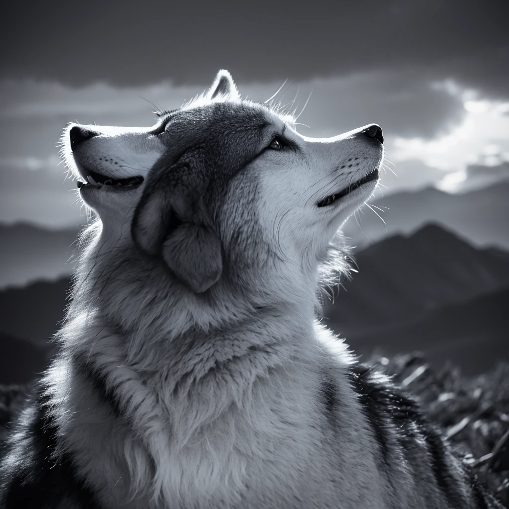 Wolf,howling,Real,Black and White