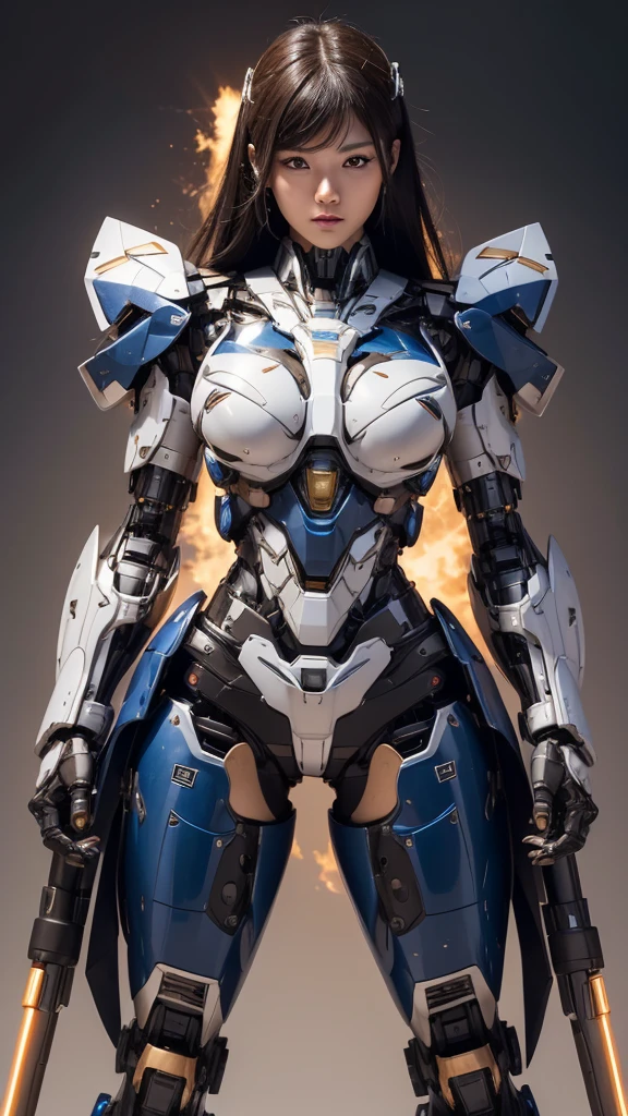 Textured skin, Super Detail, high details, High quality, Best Quality, hight resolution, 1080p, hard disk, Beautiful,(Super Heroine),Oppai Missile,beautiful cyborg woman,Mecha Cyborg Girl,Battle Mode,Girl with a Mecha Body,She wears a battle cyborg mech with a weapon,Fulll body Shot