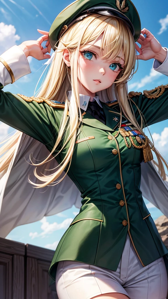 Marie , Blonde Hair , Green Eyes , BC Freedom Military uniform, hat ,