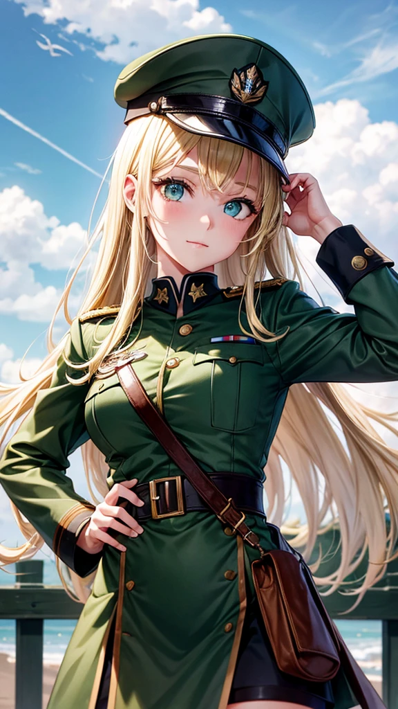 Marie , Blonde Hair , Green Eyes , BC Freedom Military uniform, hat ,