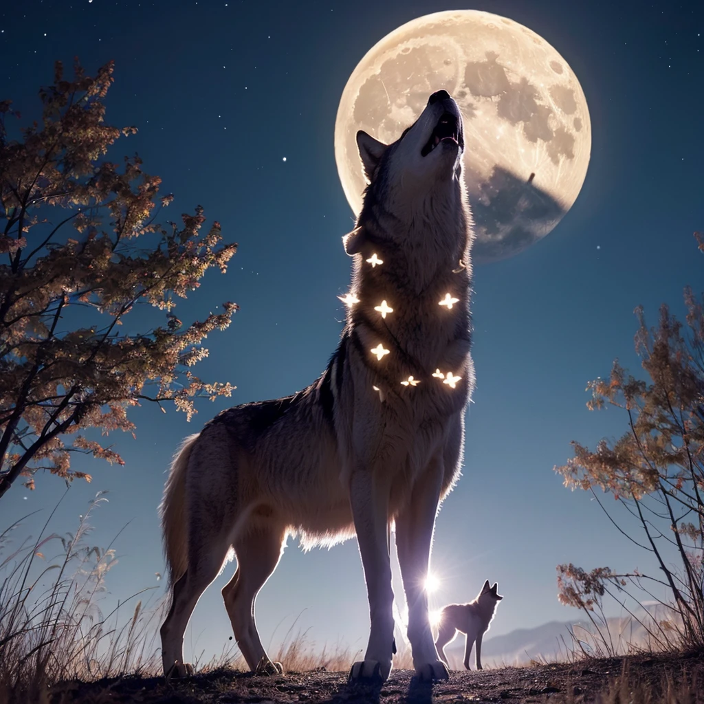 Wolf,howling,Real,full moon