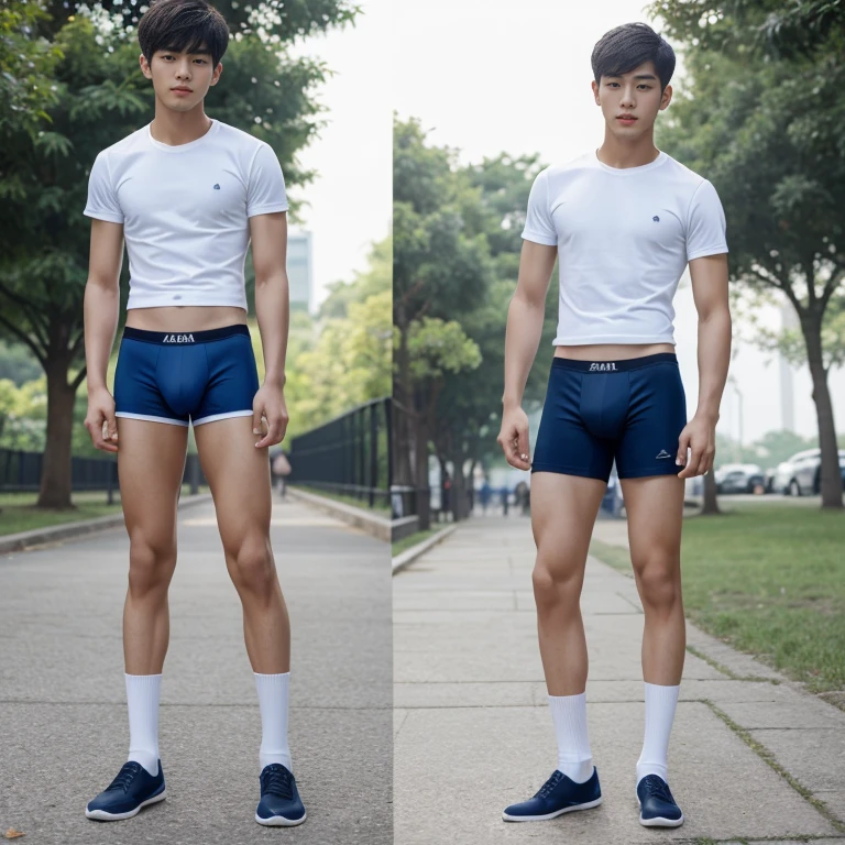 teenagers , very young , light-skin , wearing an dark blue sexy underwear, tmasterpiece,k hd,the feet,black long socks,The barefoot , blue colour , handsome and cute , extreme cute boy , white skin , dark blue underwear boxers shorts , extremely tall and cute boy ,oppa model , handsome model , full body , dark blue boxers underwears short shorts , black socks , white light-skin , Chinese model , young boy , white skin , handsome and extremely cute , blue boxers underwear shorts , long black socks , handsome model , at the park , outdoor , model oppa , long legs , jogging , people around , high knee black socks ,black long socks , stand up , extremely tall , extremely high , blue underwears , blue sports underwear , long black socks , clean and white legs , Chinese model , extremely long legs , clean and white thigh , heavy bulge , kid face , b , wearing , blue underwears boxers , light and white skin , Chinese model , strike a pose , sexy pose , horny boy , high knee black socks , long black socks , youth , detailed handsome chinese face , clean and white body , standing up , chinese cute face , size different , height different , more taller than other boy , height comparison