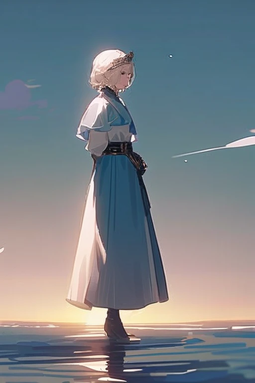 ((Лучшее качество)), ((шедевр)), (подробный), A girl standing on the shore waiting