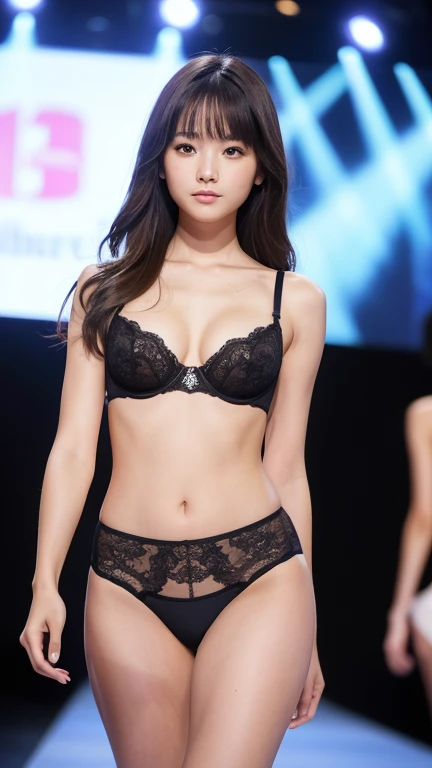 Girl walking down the runway at a fashion show, thigh, Sexy Underwear, (High resolution:1.3), (16K, Realistic, RAW Photos, Best image quality: 1.4), Japanese, (One Girl), Beautiful Face, (A vivid face), Realistic eyes, Beautiful and detailed, (Realistic Skin), Beautiful skins, charm, 超High resolution, Surreal, High detail, Golden Ratio, Highly detailed cute girl,(20-year-old)