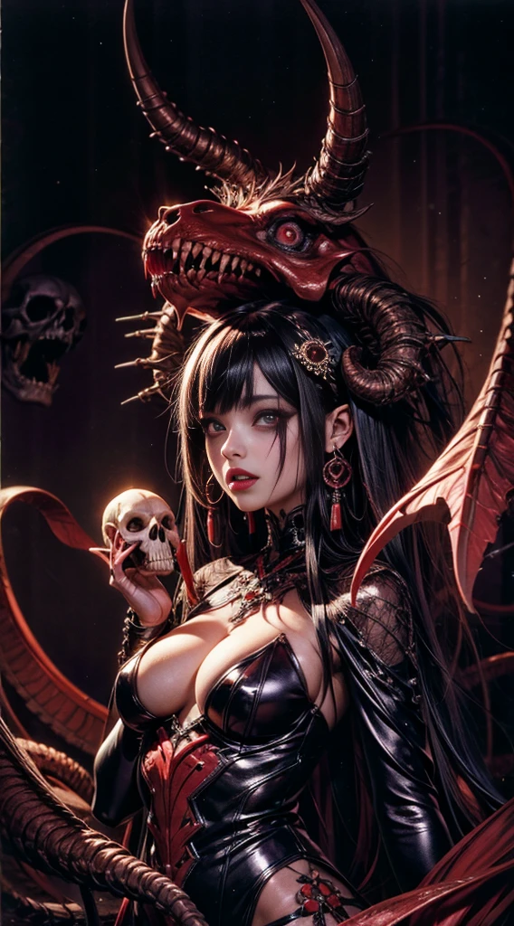 Official Art, 8k wallpaper unit, ultra detailed, beautiful and aesthetic, high quality, beautiful, Masterpiece, Best Quality, (platinum white hair, tangled, mandala, tangle, entangle: 0.6), low contrast, una linda chica que sirve pastel a los DEMONS, lilac, bright pastel colors, kawaii, (horror), creepy, rabbit skull, goat skull, in hell, creepy, DEMONS, claws, better lighting, beautiful face,