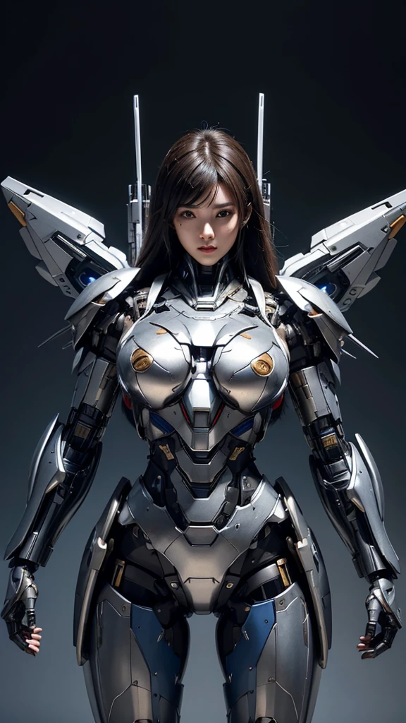 Textured skin, Super Detail, high details, High quality, Best Quality, hight resolution, 1080p, hard disk, Beautiful,(Super Heroine),Oppai Missile,beautiful cyborg woman,Mecha Cyborg Girl,Battle Mode,Girl with a Mecha Body,She wears a battle cyborg mech with a weapon,Fulll body Shot