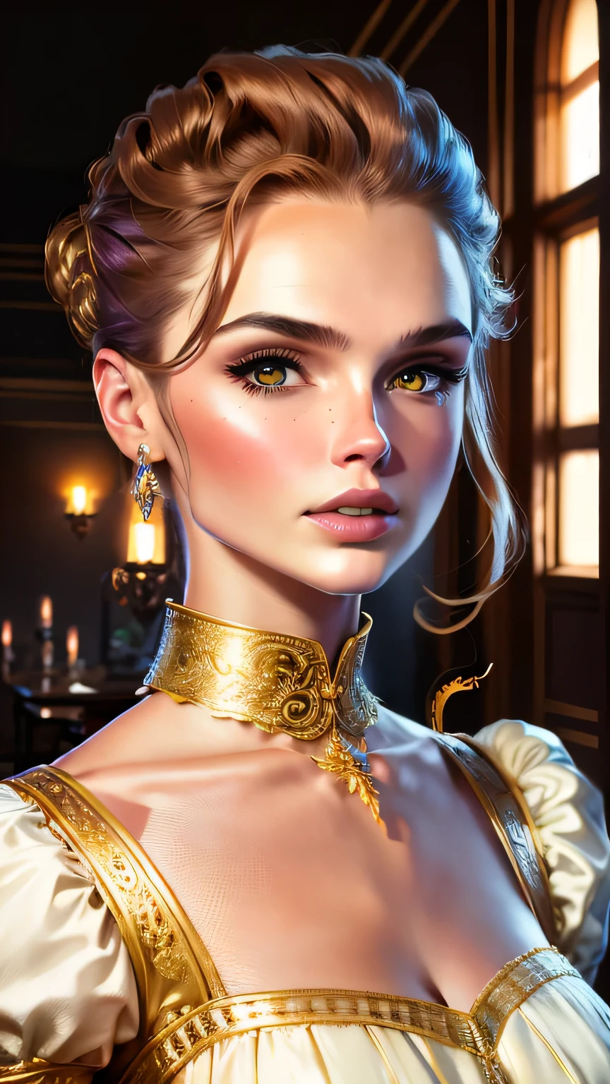masterpiece, Highest quality, (8K wallpapers incorporating highly detailed CG), (Highest quality), (Best illustrations), (Best Shadow), (Stable Diffusion Model), Violet Evergarden, Sparkling, beautiful, victorian style bedroom, Dynamic Lighting, Written boundary depth、((Upper body portrait))、Upper body portrait