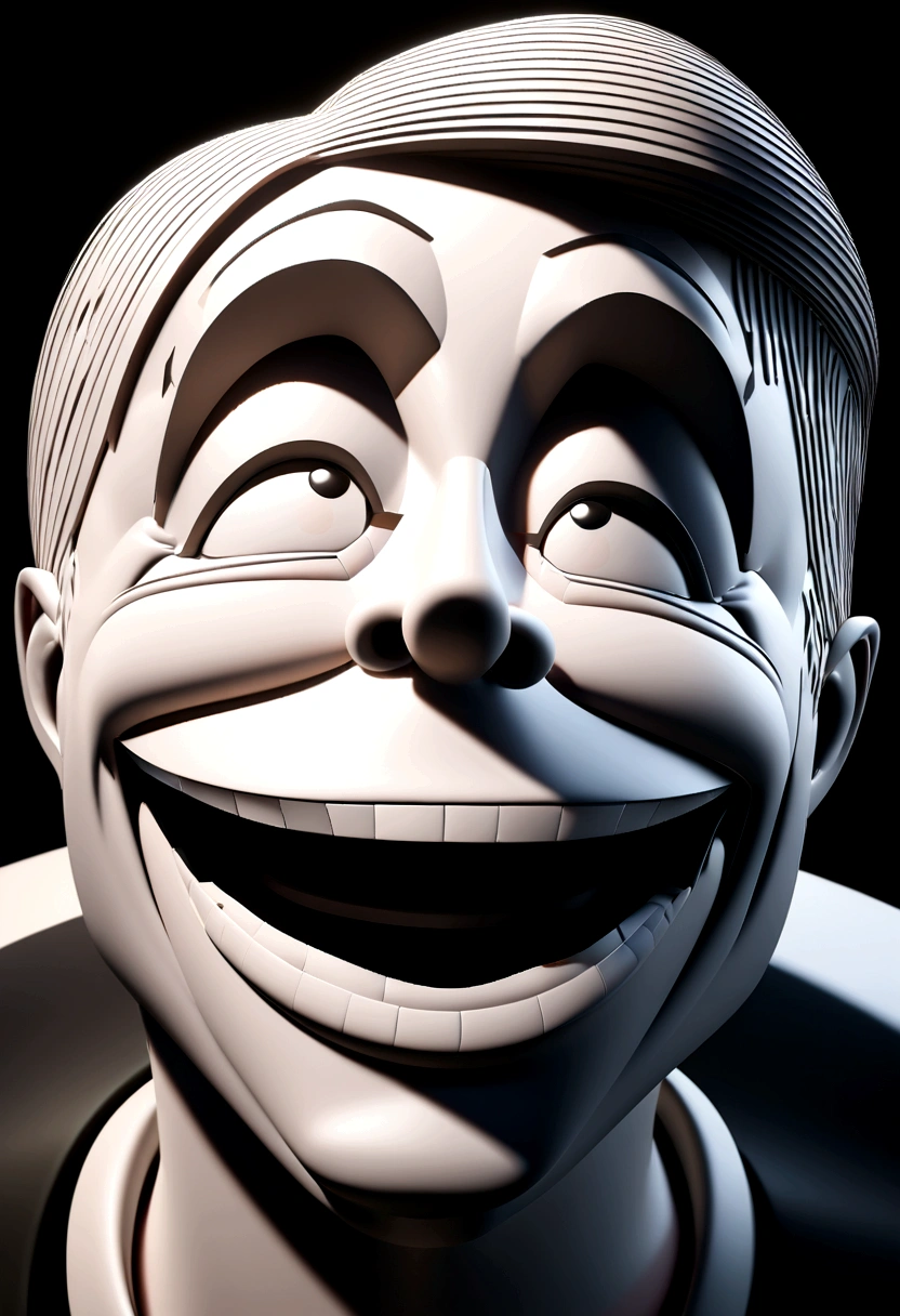 Illustration of smiling man, insane smile, Brown skinned man with a giant smile, smiling happily at the camera, cheeky smile, he is smiling, very big smile, Smiling male, headshot profile picture, laughing huge smile, drawing in the style of 3D art, c4d, pure white color background, Disney style, pixar style render illustration Super Detail, 8K