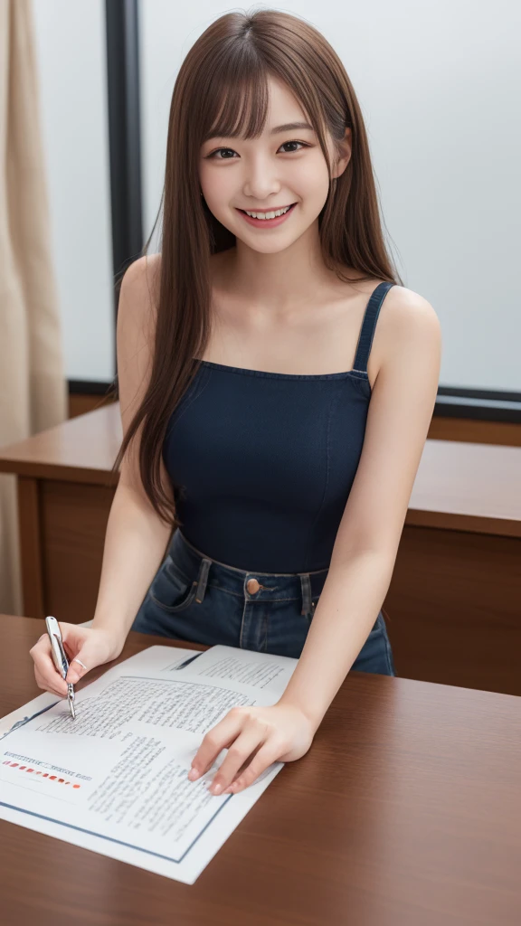 (8K, Ultra-high resolution, Highest quality, Tabletop:1.2),(18-year-old:1.2)、(Insincere laughter)、(avert your eyes)、8K、Japanese girl's life々Beautiful portrait、Photorealistic、Ultra-high resolution、Highest quality、 (, :1.2),( :1.3)、(From below:1.2)、Sit on a chair、Arms crossed、( shot:1.2)、(High-end cafe:1.4) break (Natural skin texture、Detailed skin、Hyperrealism、Ultra Sharpness)、Intricate details、Depth of written boundary、Dim lighting、Korean Idol、Nogizaka Idol、38 years、Super huge 、Gravure idol pose、、Fashion model posing、big、Indoor swimming pool、Large protruding 、frontage、Stand upright