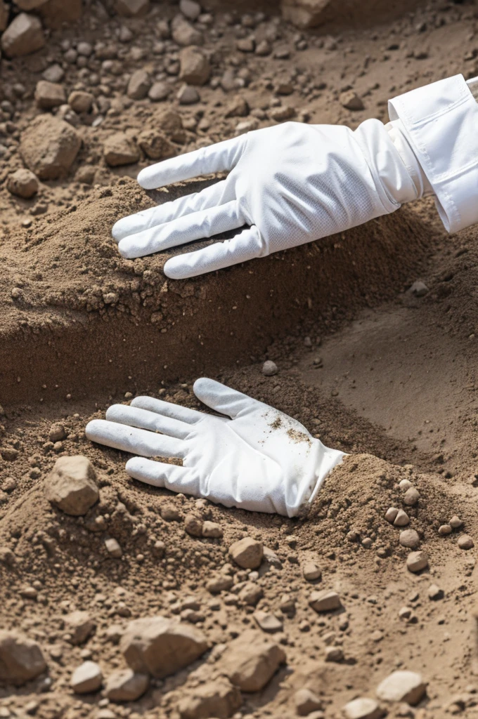 Hand with white glove collecting dirt 