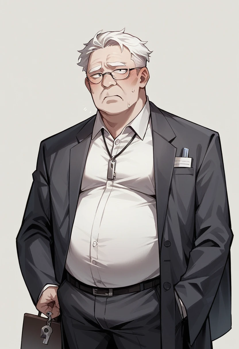 24 year old man, weight 70 kg, normal face, white skin, wearing a formal office coat, holding important keys in his hand, looking forward.