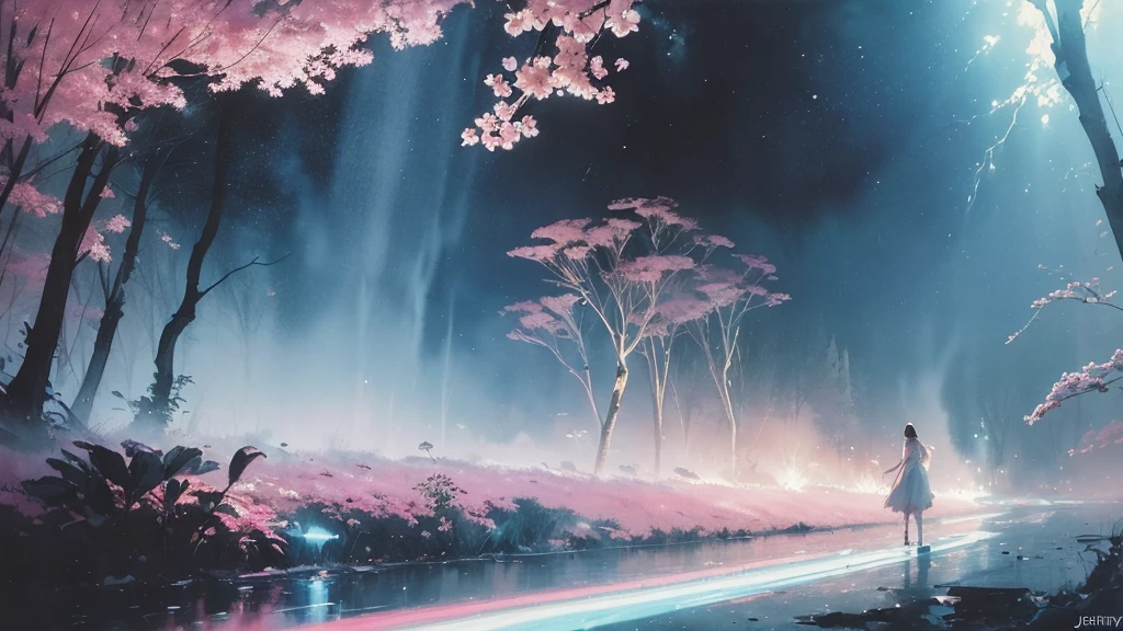 32k, Masterpiece, Highest quality, One girl, Detailed eyes, flower,Alstroemeria, Pink and light blue style,A dreamy, romantic piece,Pale yellow, Mysterious Leaves,A playful arrangement,Fantasy,High Contrast,Ink strokes,explosion,Exposure, Impression of pink and light blue tones,Abstract,((Watercolours by John Berkey and Jeremy Mann )) Brush strokes,Negative Space, Tyndall effect,