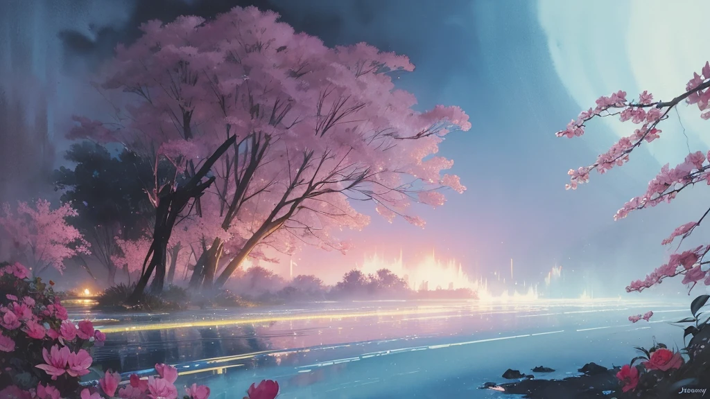 32k, Masterpiece, Highest quality, One girl, Detailed eyes, flower,Alstroemeria, Pink and light blue style,A dreamy, romantic piece,Pale yellow, Mysterious Leaves,A playful arrangement,Fantasy,High Contrast,Ink strokes,explosion,Exposure, Impression of pink and light blue tones,Abstract,((Watercolours by John Berkey and Jeremy Mann )) Brush strokes,Negative Space, Tyndall effect,