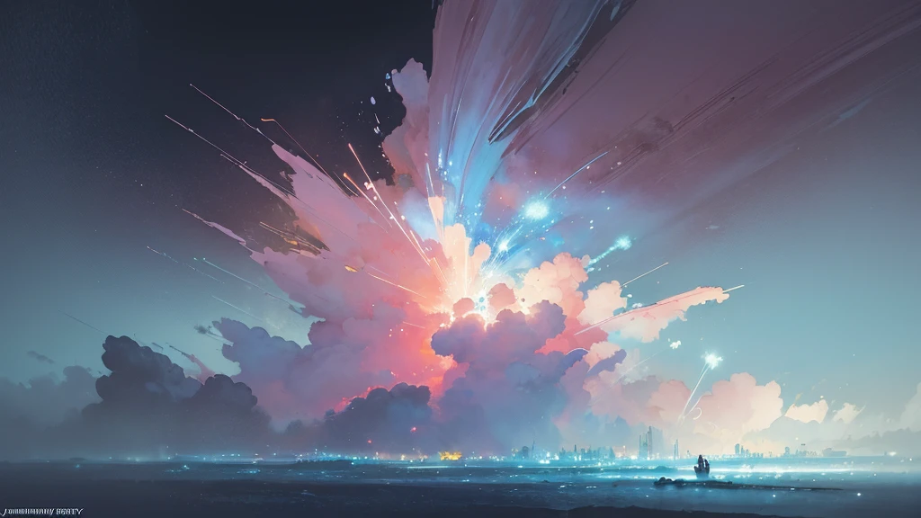 32k, Masterpiece, Highest quality, One girl, Detailed eyes, flower,Alstroemeria, Pink and light blue style,A dreamy, romantic piece,Pale yellow, Mysterious Leaves,A playful arrangement,Fantasy,High Contrast,Ink strokes,explosion,Exposure, Impression of pink and light blue tones,Abstract,((Watercolours by John Berkey and Jeremy Mann )) Brush strokes,Negative Space, Tyndall effect,