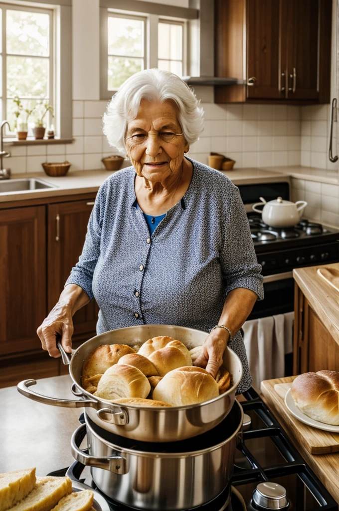 image of a grandmother who cooks stews and breads in her humble home