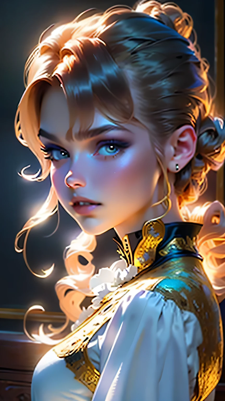 masterpiece, Highest quality, (8K wallpapers incorporating highly detailed CG), (Highest quality), (Best illustrations), (Best Shadow), (Stable Diffusion Model), Violet Evergarden, Sparkling, beautiful, victorian style bedroom, Dynamic Lighting, Written boundary depth､((Upper body portrait))､Upper body portrait