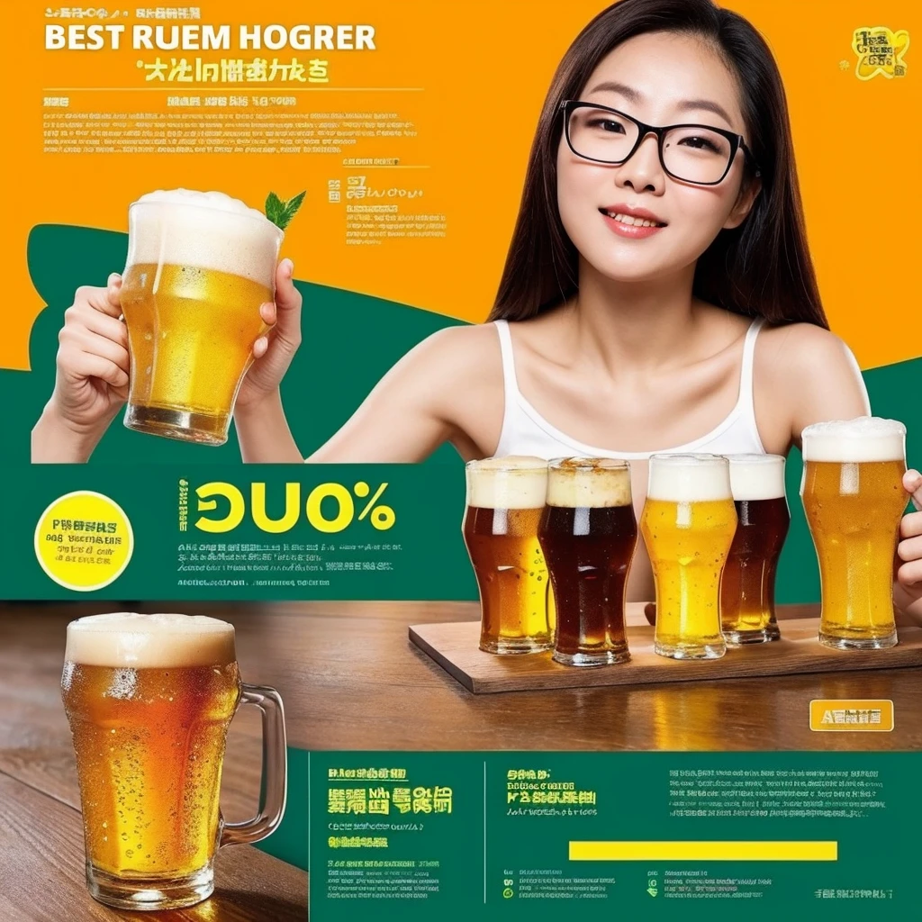((best quality)), beer promotion flyer, asian beauty, cheer post, glasses of beers