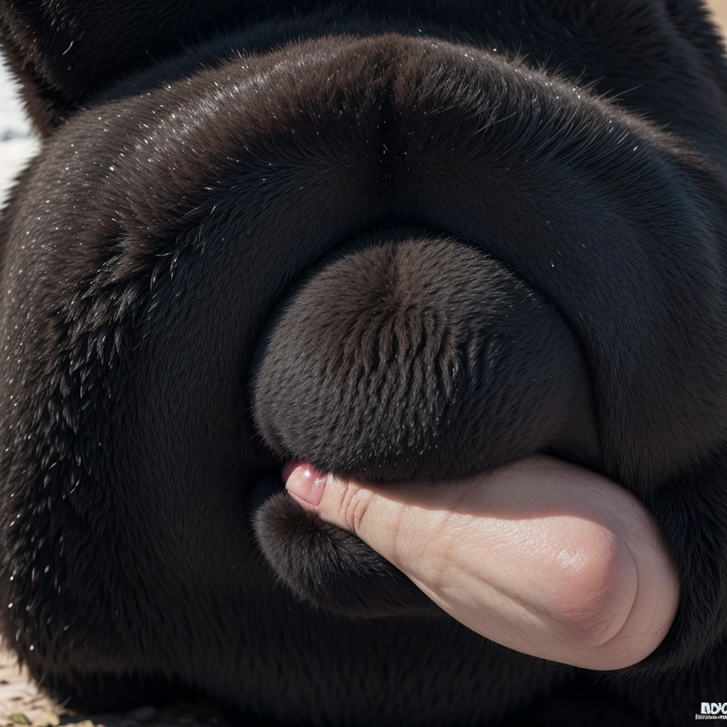 A fat black grizzly bear opens its anus and you can see its insides 