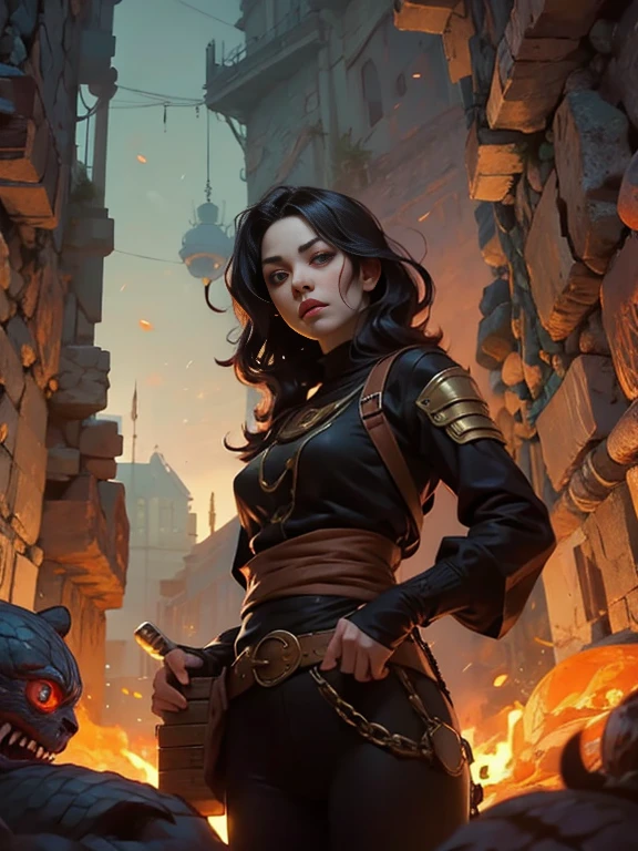 Dark Fantasy RPG Scene、In the dungeon, monsters disguised as treasure chests ambush adventurers.、The treasure chest has eyes, a large mouth, fangs, and a long, red tongue sticking out.、Horror、Manga style、Detailed fantasy creatures、Dramatic lighting、Cinematic composition、Dynamic action poses、4K、Very detailed、Photorealistic、mimico