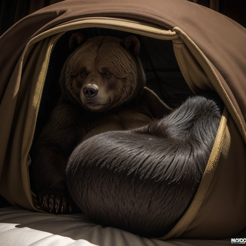 Un oso grizzly gordo y negro modtrsndo un prolapso rectal
