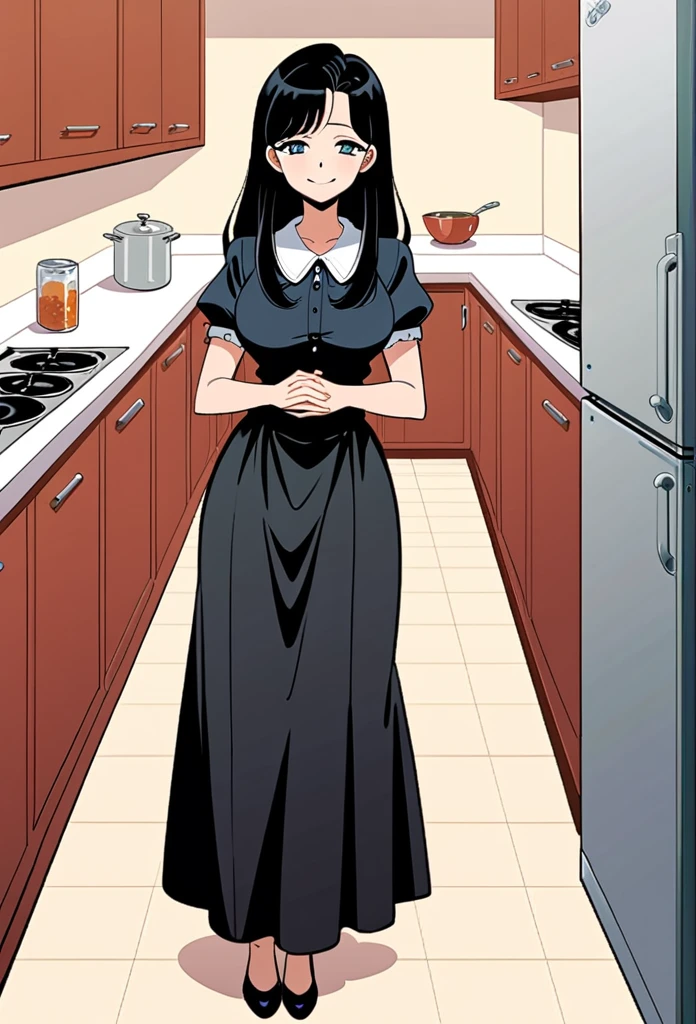 detailed illustration (side view),dynamic angle,ultra-detailed, illustration, pose for the camera, smiling at viewer, clean line art, shading, anime, 2020’s anime style, detailed eyes, detailed face, beautiful face,
Anime, 2d anime, cartoon anime, detailed illustration, dynamic angle, ultra-detailed, illustration, full body shot, 1girl, night time, 1950’s stay at home wife, button up blouse and long skirt, anime half closed eyes. A knowing smile, standing in kitchen, domestic goddess, long black hair, hair down, white American woman, well endowed, wholesome yet sexy, motherly, nurturing, MILF, button up blouse, long skirt