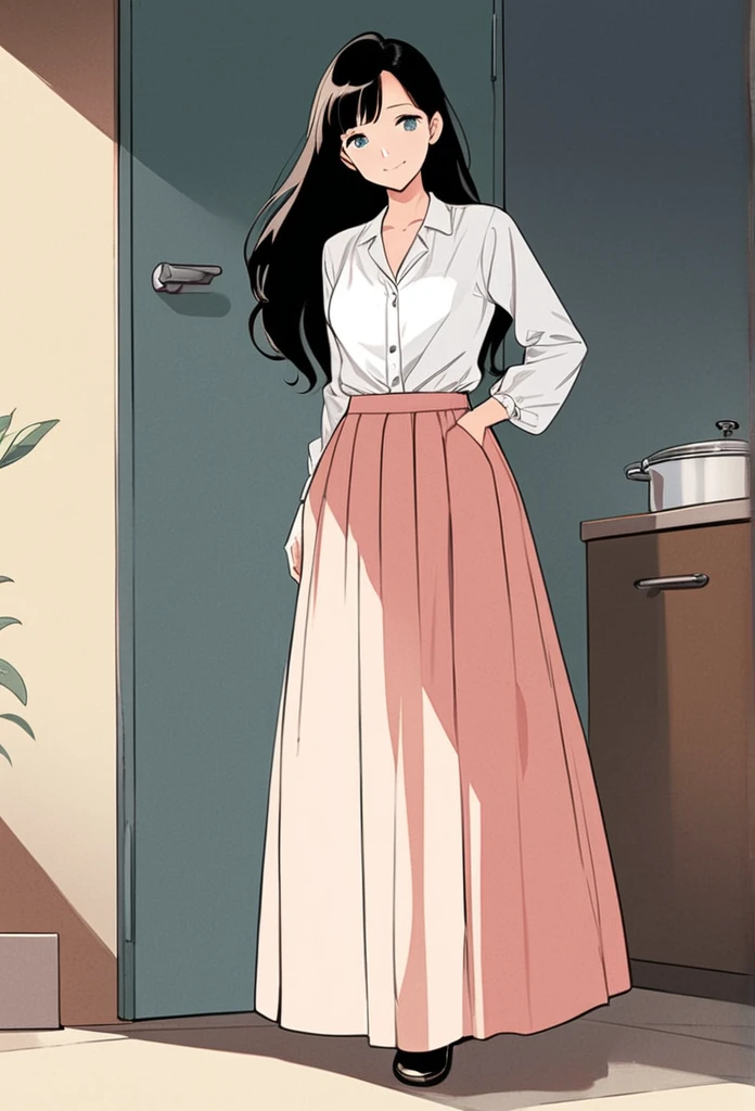 detailed illustration (side view),dynamic angle,ultra-detailed, illustration, pose for the camera, smiling at viewer, clean line art, shading, anime, 2020’s anime style, detailed eyes, detailed face, beautiful face,

Anime, 2d anime, cartoon anime, detailed illustration, dynamic angle, ultra-detailed, illustration, full body shot, 1girl, night time, 1950’s stay at home wife, button up blouse and long skirt, anime half closed eyes. A knowing smile, standing in kitchen, domestic goddess, long black hair, hair down, white American woman, well endowed, wholesome yet ????, motherly, nurturing, MILF, button up blouse, long skirt