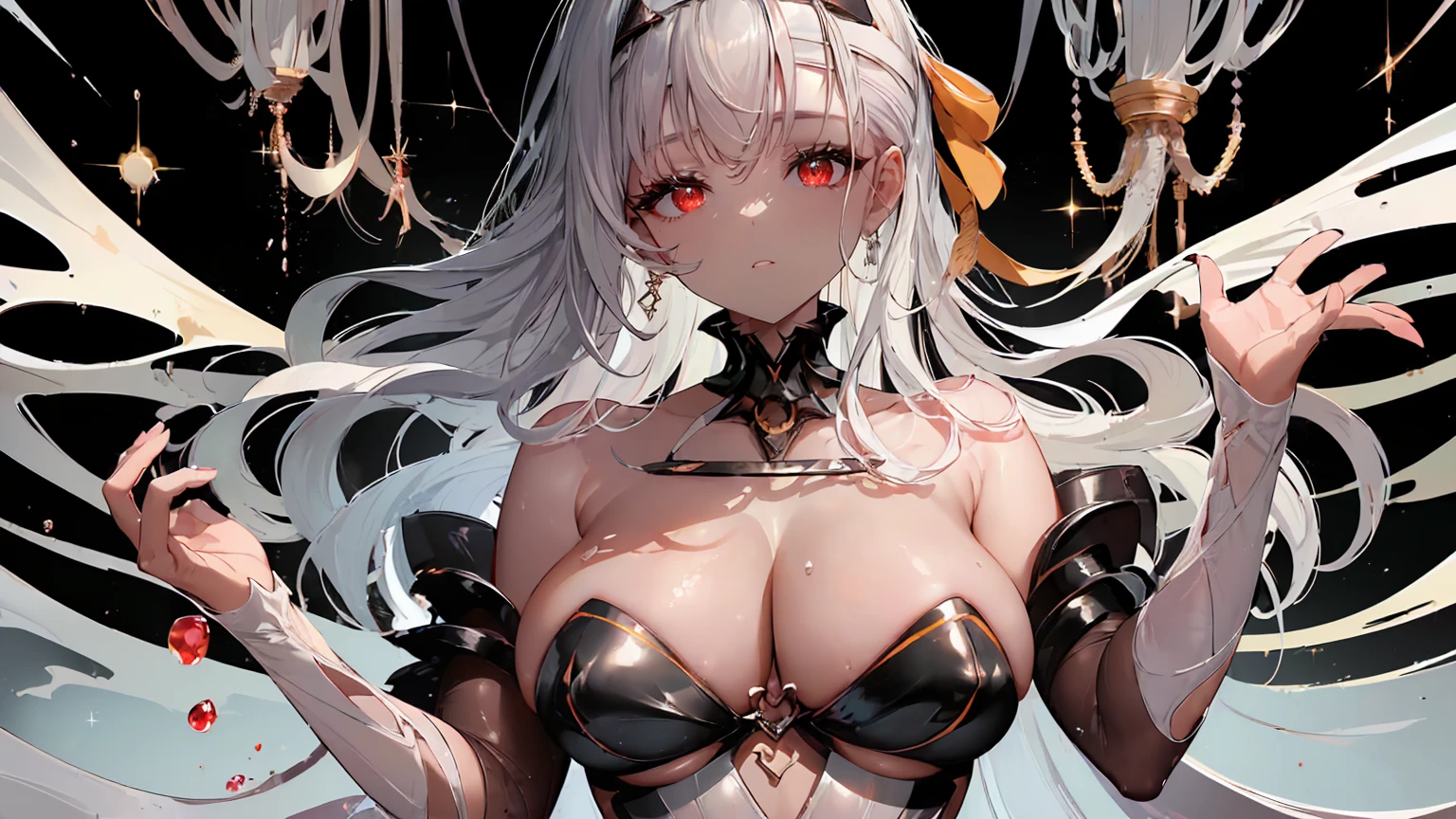 ((((Obra maestra, La mejor calidad, ultrahigh resolution)))), 1girl, standing, (cute maid costume), ((long pure silver hair and grey mesh hair, hair over eye)), long hair cut, pale skin, ((red eyes)), glowing_eyes, neon eyes, (ultra detailed eyes:0.7, beautiful and detailed face, detailed eyes:0.9), ((centered)), smile, ((wide shot)), facing viewer, ((vibrant background, bright lighting, summer, sunlight)), flat chested, looking at viewer, ((half closed eyes)), ((perfect hands)), (((head:1, arms, hips in view, elbows, arms, legs, in view))), ((hands behind back)), empty eyes, beautiful lighting, ((outside, outdoors)), defined subject, head tilt, (((gritty)), ((creepy)), ((cool)), ((beautiful)), (((SFW))), edgLL,