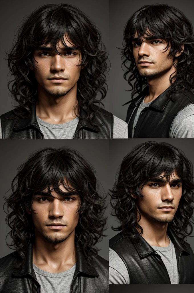 Generates a dark boy, who has wavy hair and textured bangs 