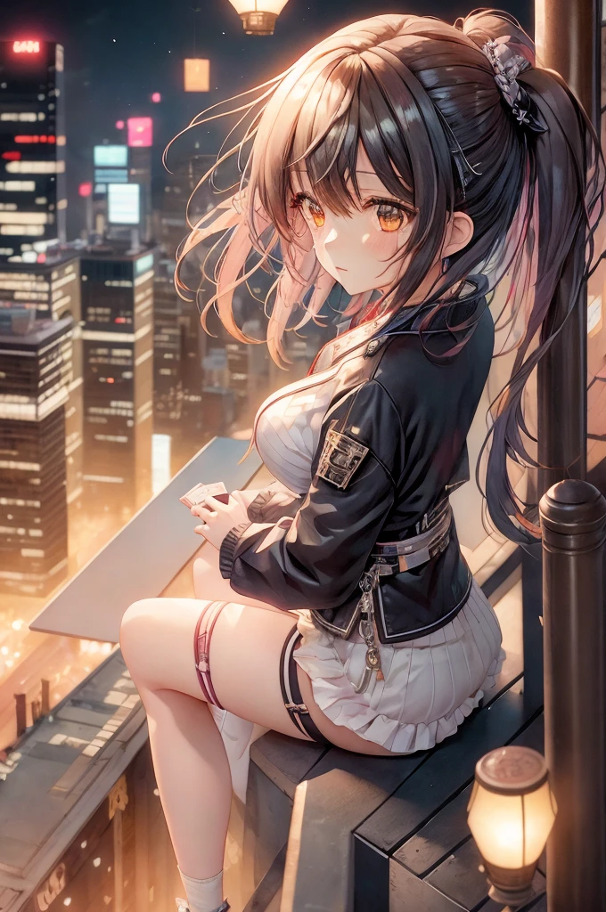 high-definition images, atmospheric perspective, 8k, super detail, accurate, best quality, a woman, see the Manhattan from across the river, winter clothes, looking away, angle from below, (drooping eyes), (sleepy), earrings, many people pass, got drunk, legs,