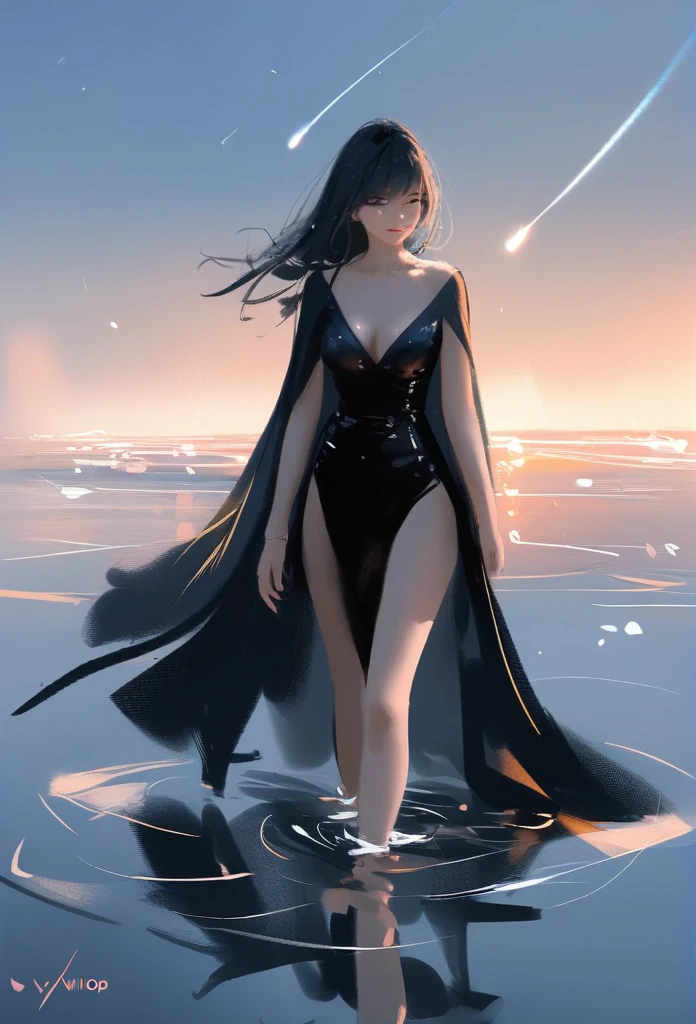 1girl, solo, wlop,
Black hair, gradient eyes, black cloak, seductive smile,
beach, sunset,
masterpiece, best quality,