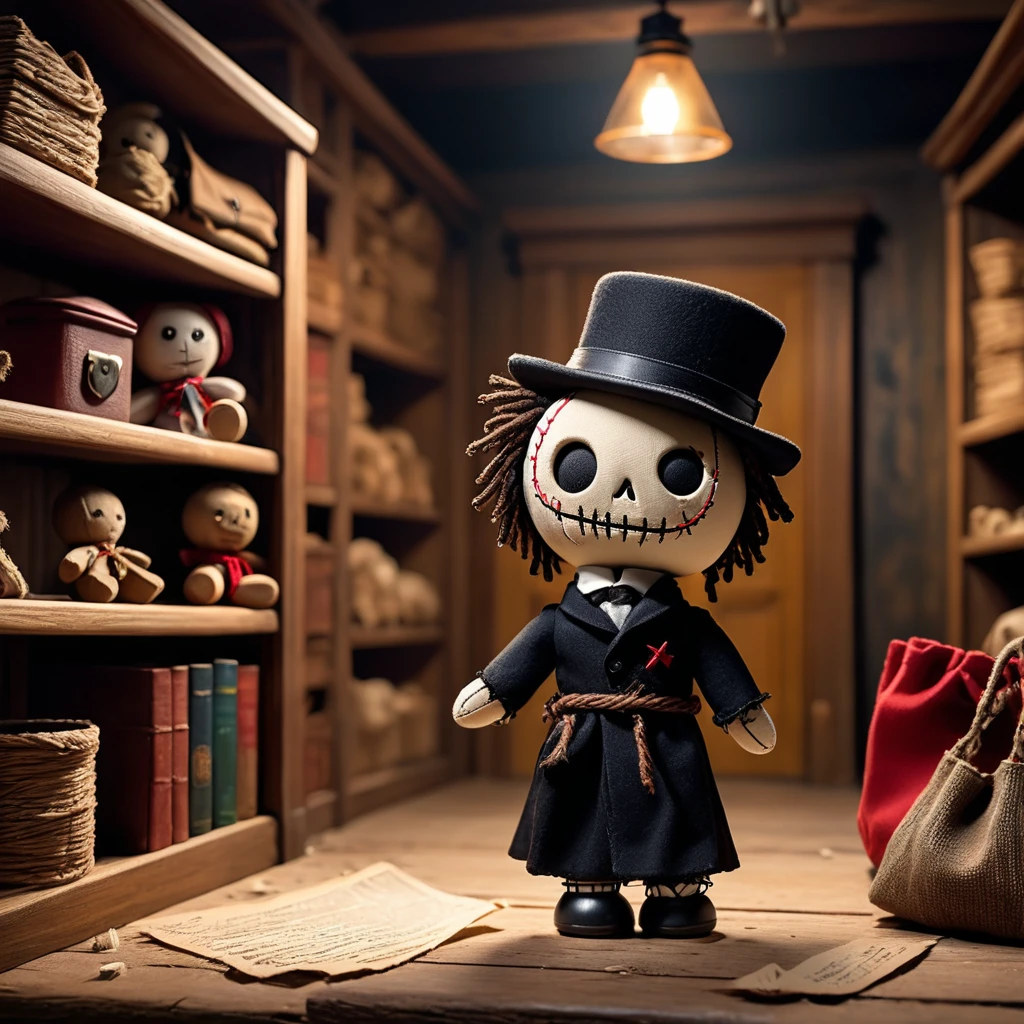 (knitted toy voodoo doll:1.5), (Voodoo Doll in an Abandoned Mall:1.3), (Clothing: casual attire with faded store logos:1.0), (Accessories: enchanted shopping bag emitting a faint glow, floating signs and mannequins:1.1), (background: empty mall with dark corridors, scattered debris, and a ghostly silence:1.2), best quality, masterpiece, detailed soft oil painting, detailed background, dramatic cinematic lighting, soft edge lighting, professional, dramatic lighting, hard edge lighting,
ultra quality, 4k,masterpiece, best quality, 8k, ultra highres, highres, extremely detailed