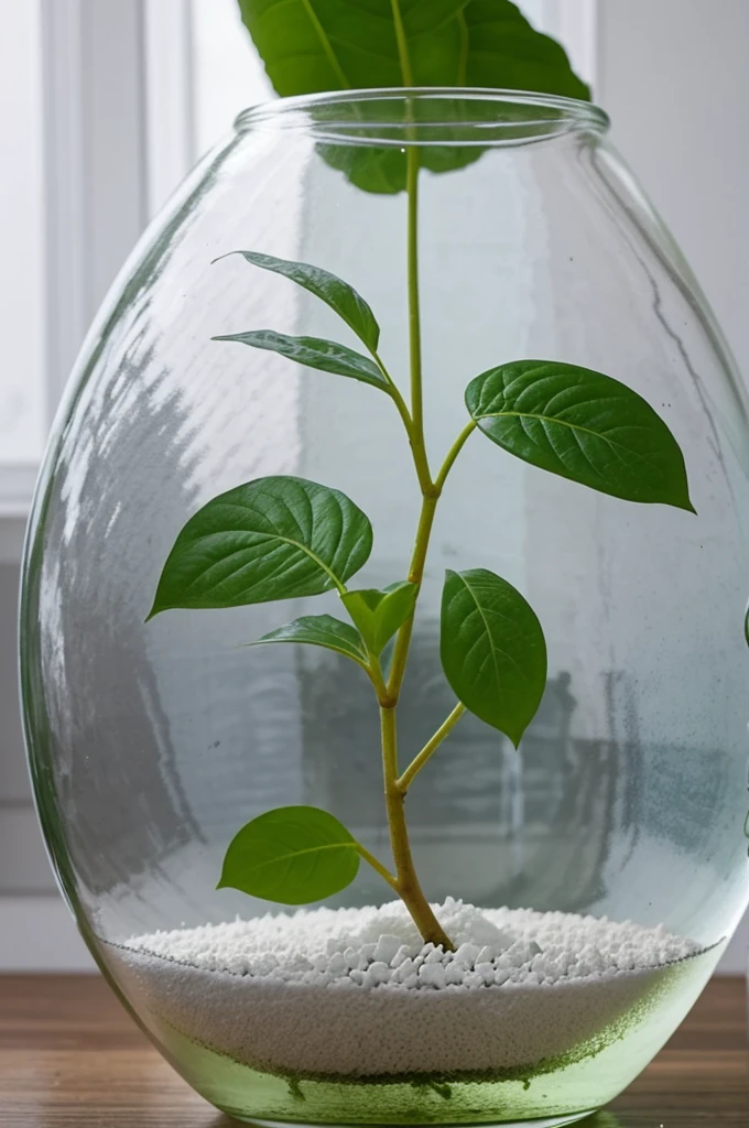 Create a seed that is in the process of growing in a transparent glass with cotton fertilizer and that it is at an angle that I think I will take it haha