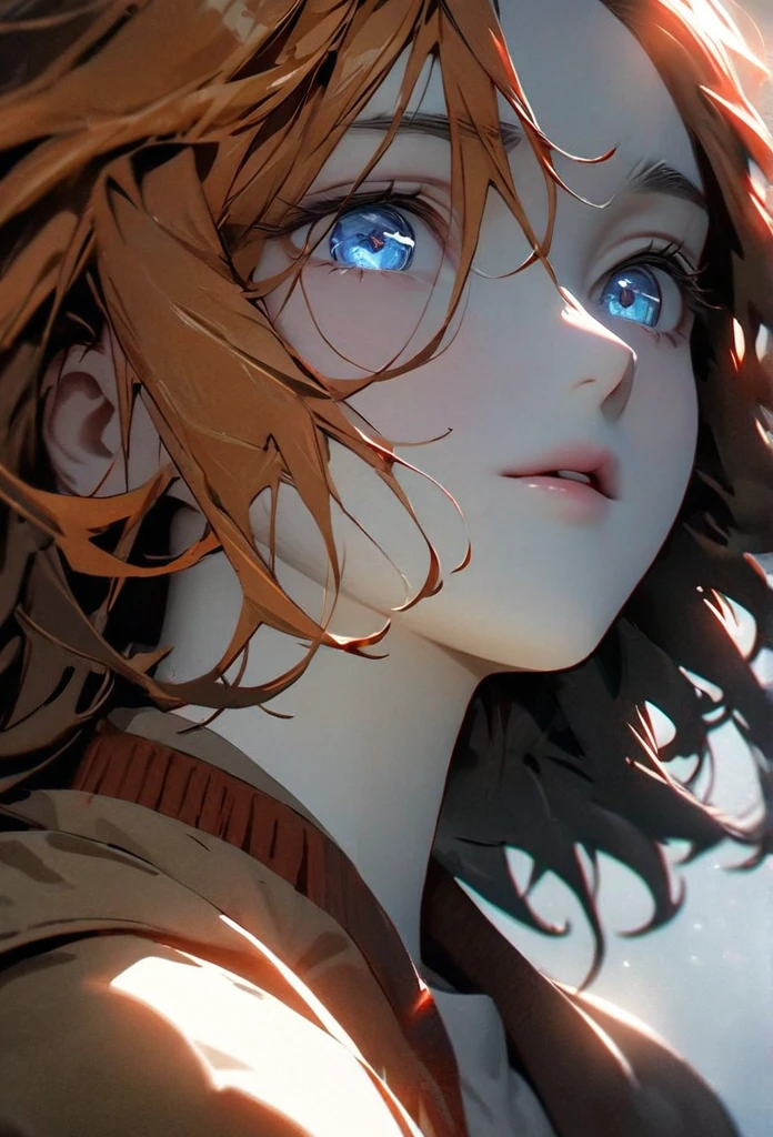 (solo), orange hair, messy hair, mane hair, short hair, dense hair, wild hair, expressive hair, mature,(25 year old), pale skin, blue eyes, ((man)), wearing a white shirt,, beautiful, attractive, eye reflection, depth of field, thunder aura,cinematic lighting, ray tracing, depth of field, cinematic lighting, ray tracing, UHD, high details, best quality, highres, high quality, award winning, super detail, masterpiece, 8k, UHD, high details, best quality, highres, high quality, award winning, super detail, masterpiece, 8k, digital art, anime coloring, body shot, good face, perfect face, detailed face, good eyes