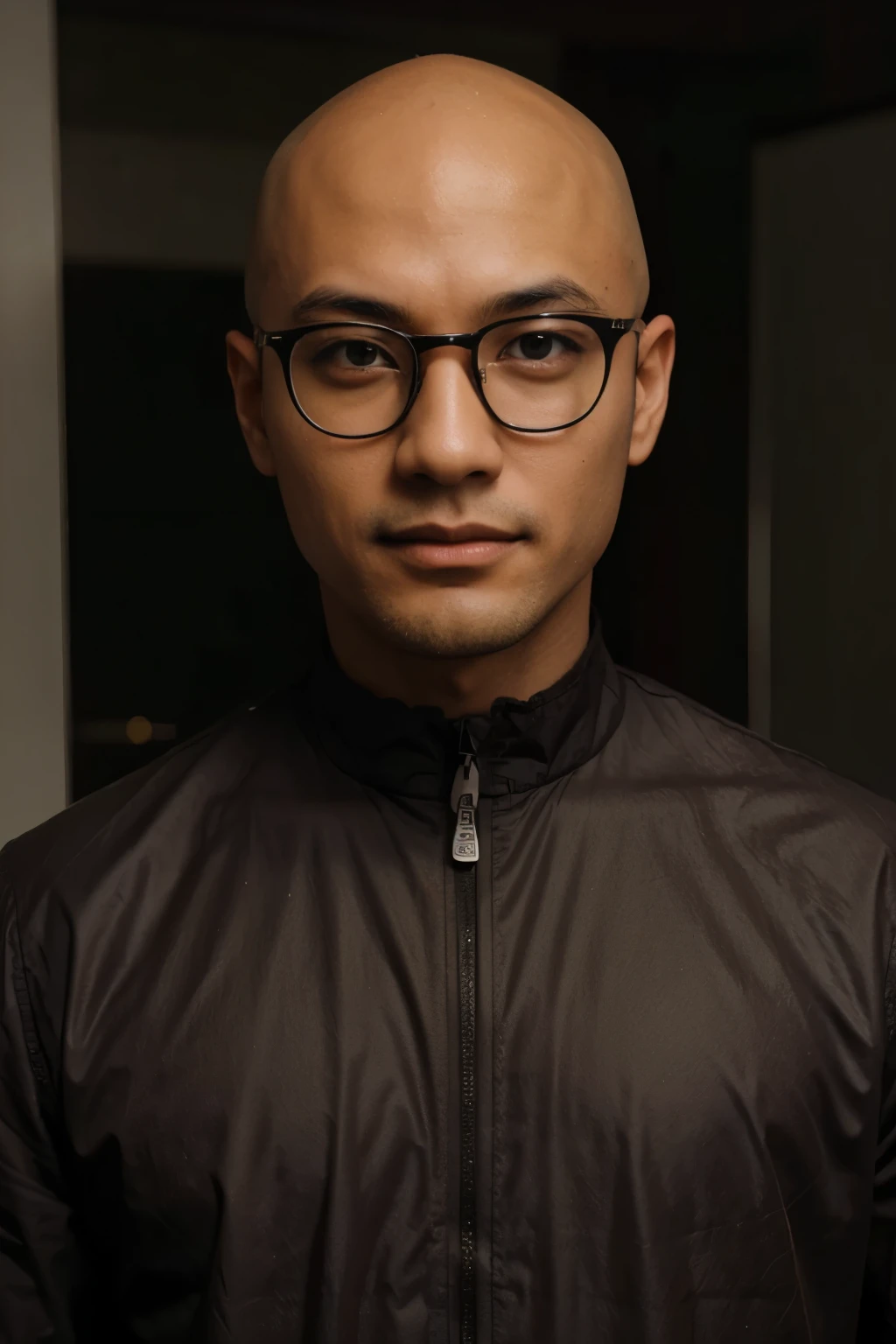 male anime bald asian dark brown skin eye glasses holding a camera